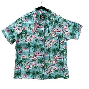 Benny's Shirt Mens XL Blue Flamingo Floral‎ Button Cotton Relaxed Aloha USA